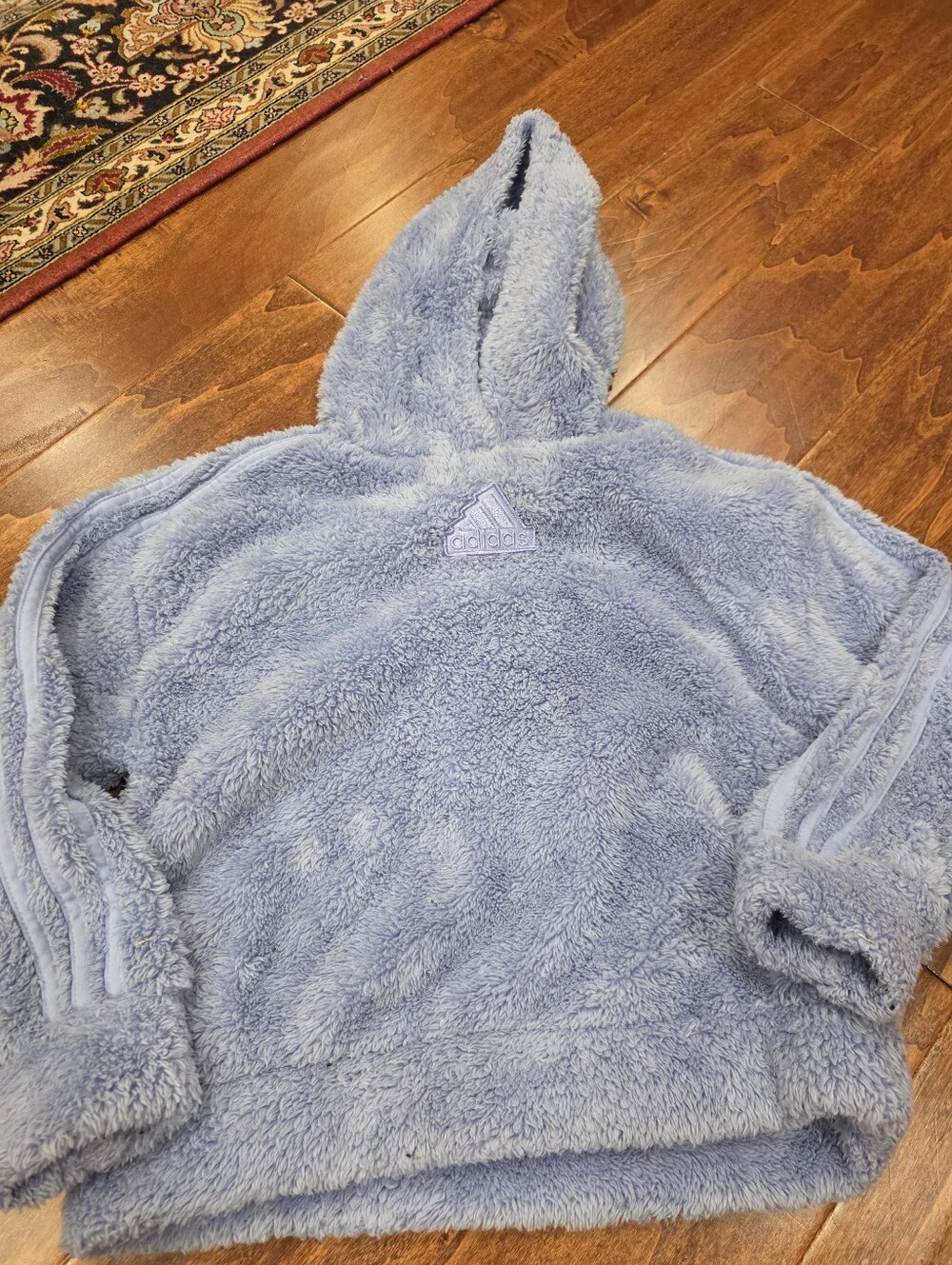 adidas Light Blue Plush Hooded Sweatshirt with Logo Small 7/8 Like New
